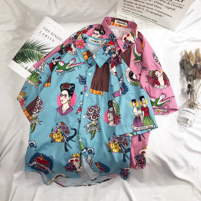 Camisa Holgada de Playa con Estampado Graffiti para Hombre y Mujer - Image 8