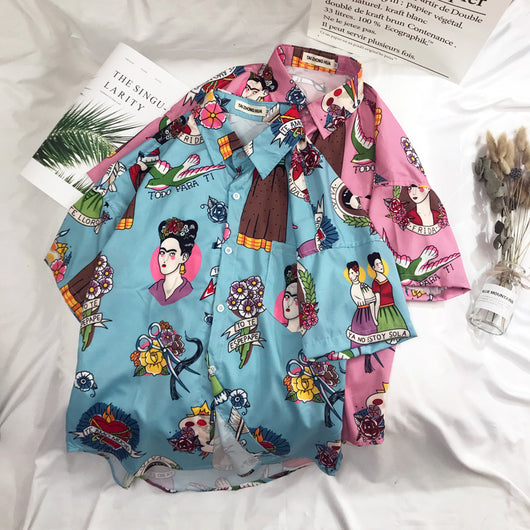 Camisa Holgada de Playa con Estampado Graffiti para Hombre y Mujer - Image 8