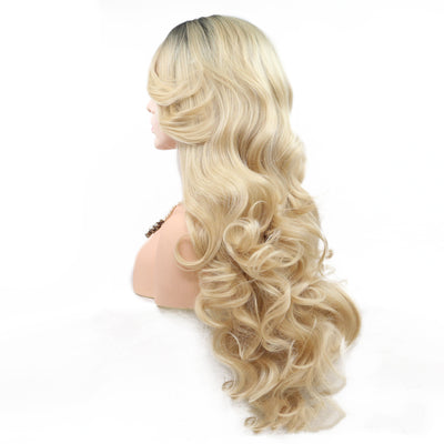 Peluca Rubia de Encaje Frontal con Flequillo Oblicuo - Image 3