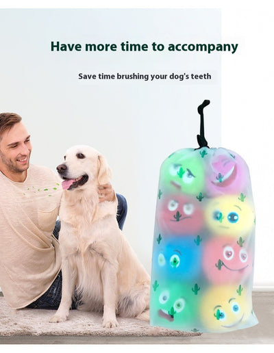 Colorful pet puzzle balls with cartoon faces and cactus designs, packaged in a clear drawstring bag. - Image 8