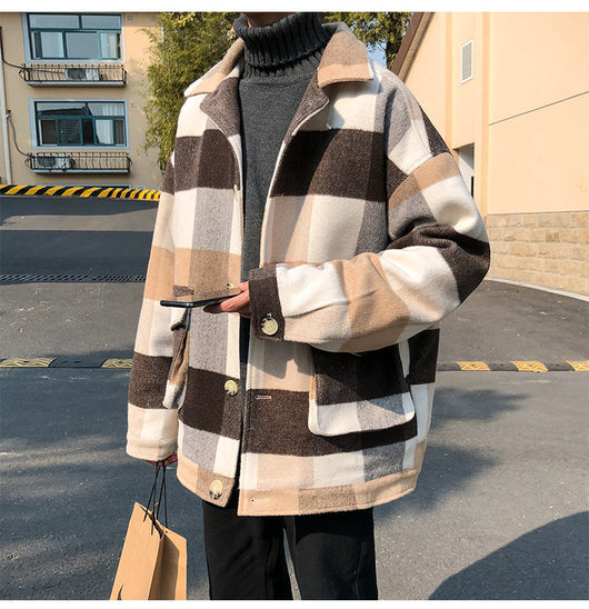 Abrigo Cuadrille Suelto Estilo Hong Kong para Jóvenes - Lana Otoño Invierno - Image 3