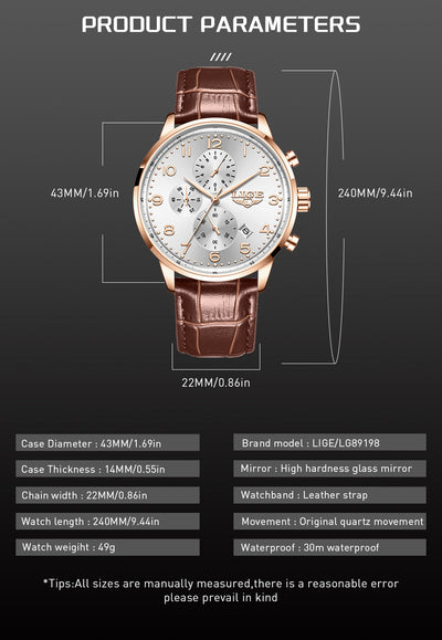 Reloj Empresarial Multifuncional con Correa de Cuero, Calendario y Resistencia al Agua - Image 10