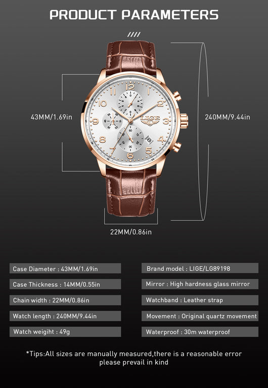 Reloj Empresarial Multifuncional con Correa de Cuero, Calendario y Resistencia al Agua - Image 10