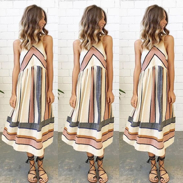 Vestido Largo Estampado con Tirantes Finos para Mujer