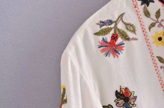 Camisa Étnica Casual con Cuello Mao y Bordado Artesanal - Image 10