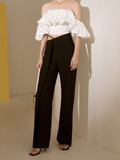 Pantalones de Cintura Alta con Pierna Ancha Irregular - Image 13