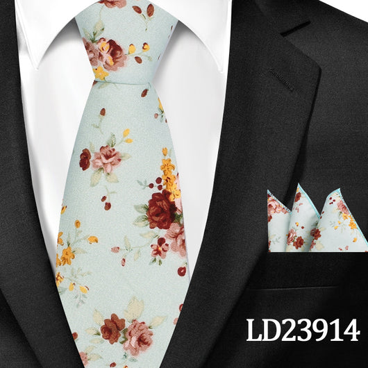 Corbata Casual de Algodón con Estampado Floral 6cm + Pañuelo de Bolsillo - Image 15