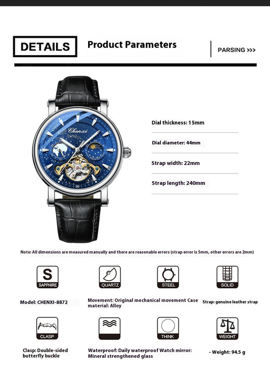 Reloj Mecánico Tourbillon Hueco Fase Lunar Xinghe con Esfera Luminosa - Image 20