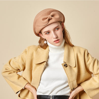 Boina Vintage de Lana con Lazo para Mujer