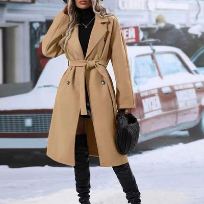 Abrigo Trench Largo Doble Botonadura con Cinturón - Elegancia Invernal para Mujer - Image 12