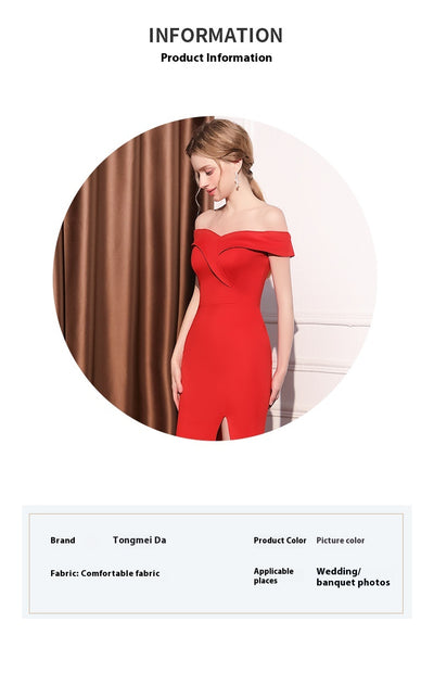 Vestido Largo Elegante Hombros Descubiertos con Cola de Pez - Image 16