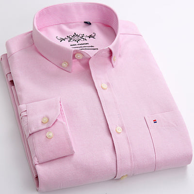 Camisa Oxford de Algodón Casual para Hombre - Manga Larga Color Sólido - Image 24
