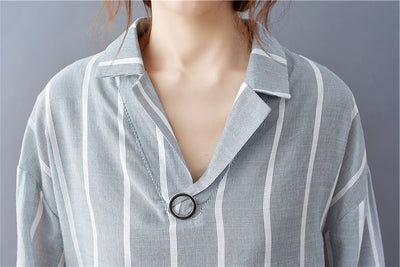 Camisa Rayada Suelta y Slim con Cuello en V y Mangas Largas - Image 7
