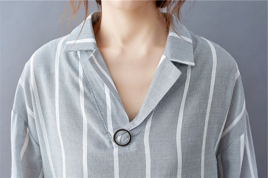 Camisa Rayada Suelta y Slim con Cuello en V y Mangas Largas - Image 7