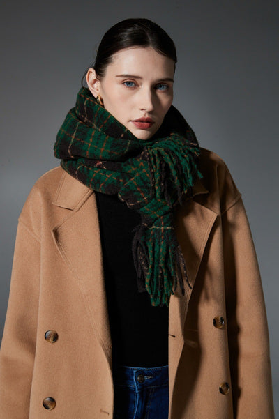 Bufanda Chal Cuadros Estilo Europeo y Americano con Borlas Verdes - Image 11