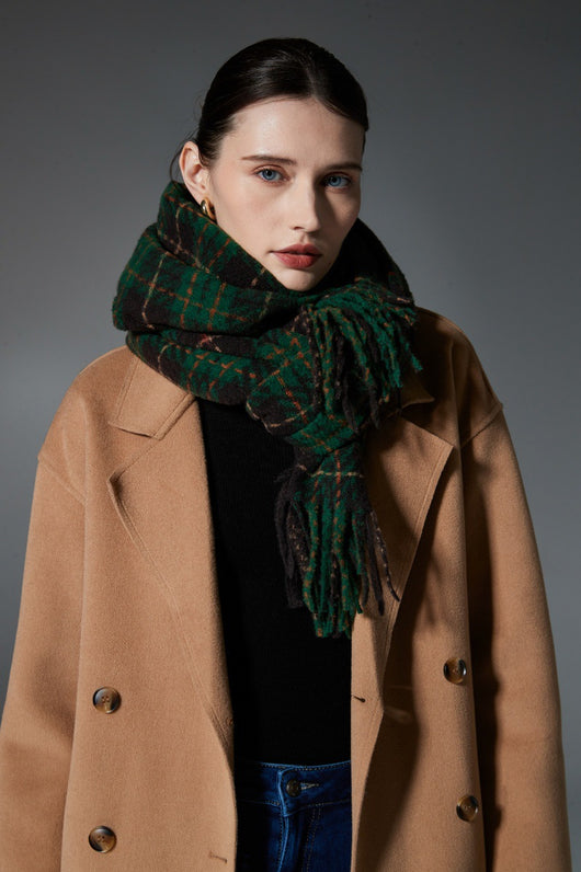 Bufanda Chal Cuadros Estilo Europeo y Americano con Borlas Verdes - Image 11
