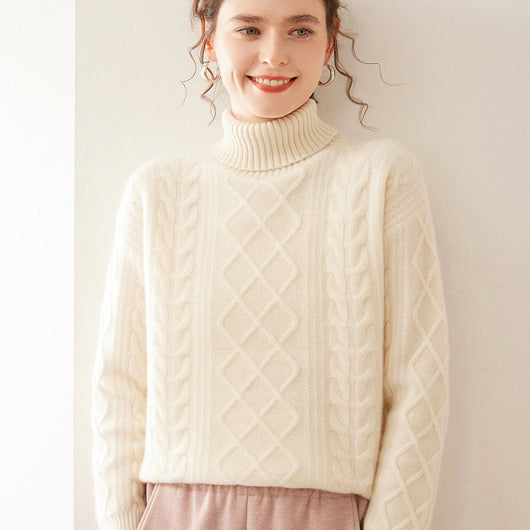 Suéter Cashmere Suelto con Cuello Alto - Tejido Grueso de Tres Capas - Image 9