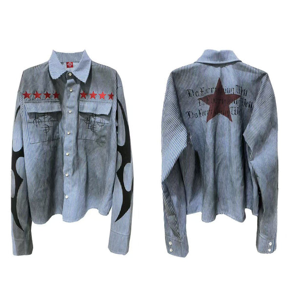 Camisa Casual Rayada Azul Desteñido