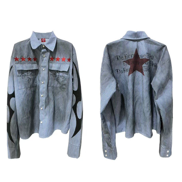 Camisa Casual Rayada Azul Desteñido