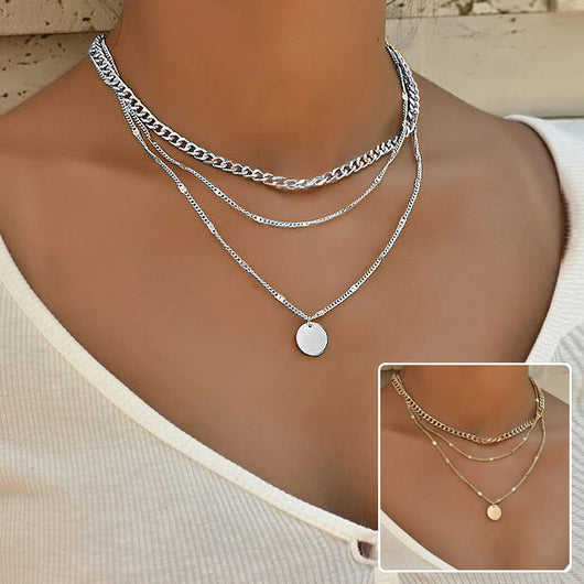 Collar de Cadenas en Capas para Mujer con Dije de Disco