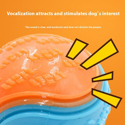 Orange and blue two-tone pet toy ball with textured surfaces for dog molar cleaning and training. - Image 12