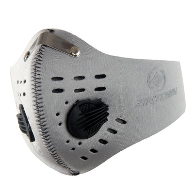 Black nylon bicycle mask with activated carbon filter, exhalation valve, and metal nose clip. - Image 12