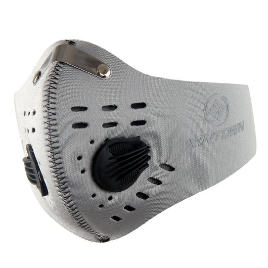 Black nylon bicycle mask with activated carbon filter, exhalation valve, and metal nose clip. - Image 12