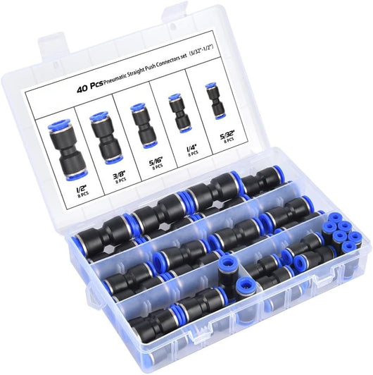 Kit de 40 Conectores Neumáticos de Paso Directo con Accesorios de Ensamblaje