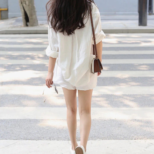 Conjunto de Lino para Mujer: Camisa y Shorts Sueltos - Image 4