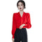 Blusa de Seda Rojo Satinado con Escote V y Detalles en Gasa