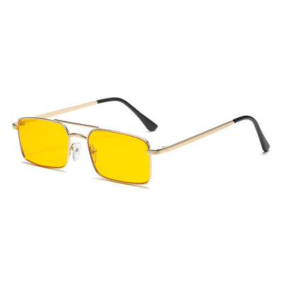 Black rectangular sunglasses with a double beam and dark gray lenses, angled on a white background. - Image 7