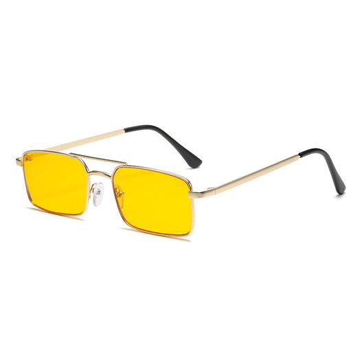 Black rectangular sunglasses with a double beam and dark gray lenses, angled on a white background. - Image 7