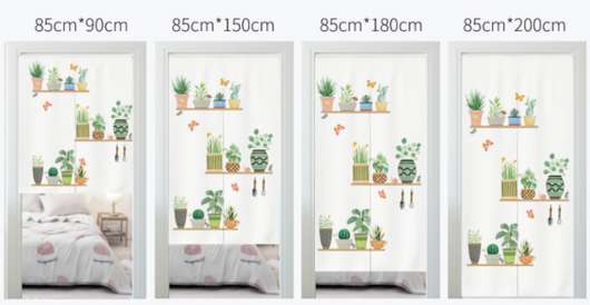 White fabric door curtain with a 'Hello Spring' design featuring a cute rabbit, colorful floral wreath, and mushroom. - Image 7
