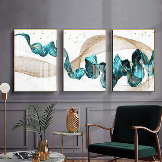 Tríptico Abstracto Dorado con Líneas de Humo - Colección Moda Contemporánea - Image 10