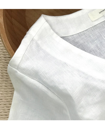 Camiseta de Lino Puro Cuello V Mujer - Diseño Minimalista - Image 17