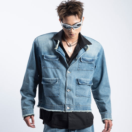 Chaqueta Denim Retro Degradado Estilo Americano para Hombre