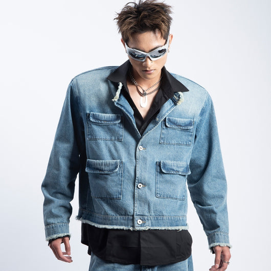 Chaqueta Denim Retro Degradado Estilo Americano para Hombre