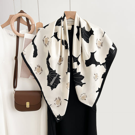 Pañuelo Cuadrado Estampado Floral para Mujer Estilo Artístico Retro