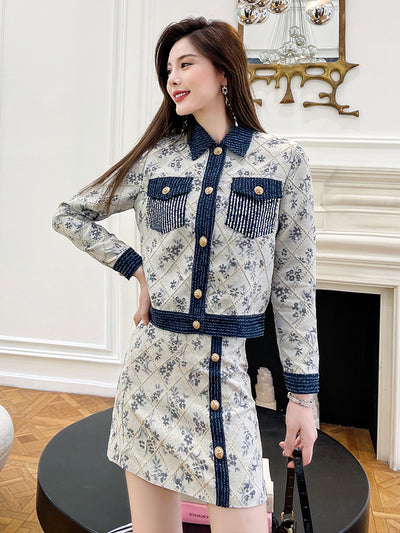 Conjunto de Falda Corta Estilo Vaquero Universitario Dos Piezas