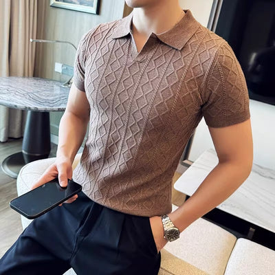 Camisa Texturizada Slim Fit con Cuello V para Hombre - Elegancia Empresarial - Image 8