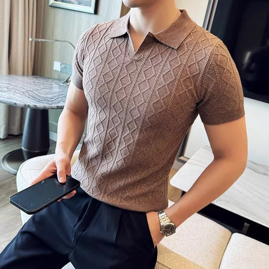 Camisa Texturizada Slim Fit con Cuello V para Hombre - Elegancia Empresarial - Image 8