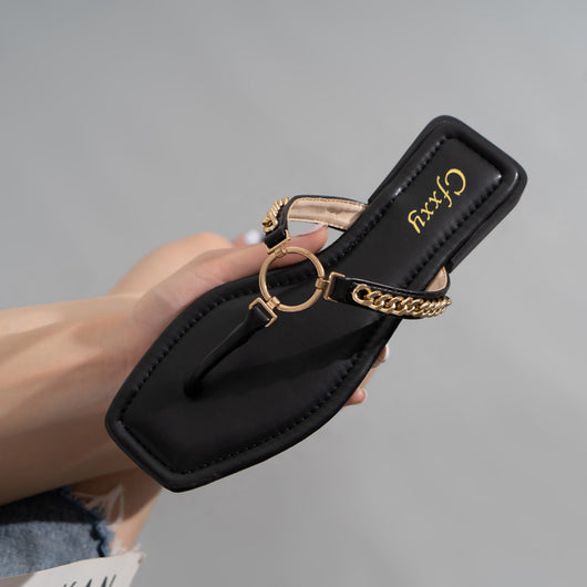 Sandalias Mujer con Cadena Dorada y Hebilla Redonda - Tacón Bajo Cómodo - Image 7
