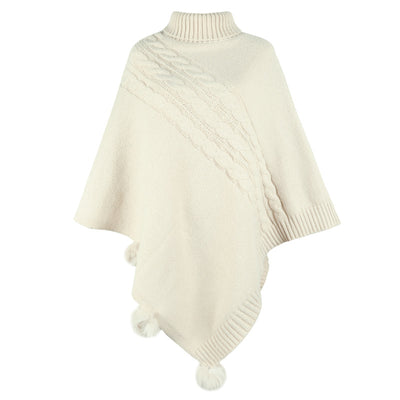 Capa Poncho de Invierno con Bola de Pelaje Estilo Europeo - Image 6