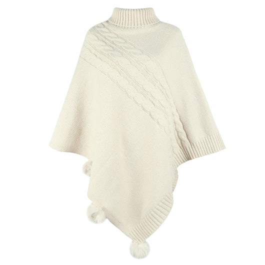 Capa Poncho de Invierno con Bola de Pelaje Estilo Europeo - Image 6