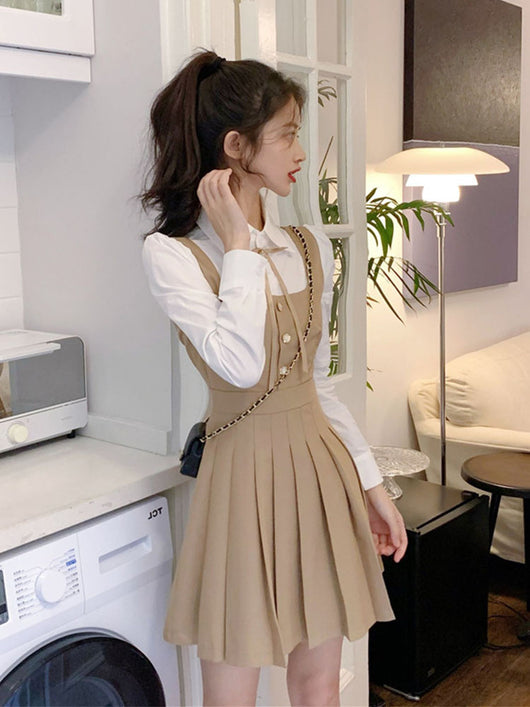 Vestido Camisero con Efecto Dos Piezas y Pliegues en la Cintura - Image 4