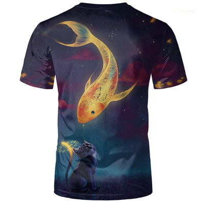 Playera Deportiva Ajustada con Estampado 3D de Gatos - Image 13