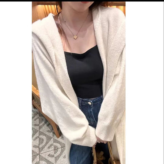 Cardigan Largo con Capucha Estilo Coreano Tejido para Mujer - Image 9