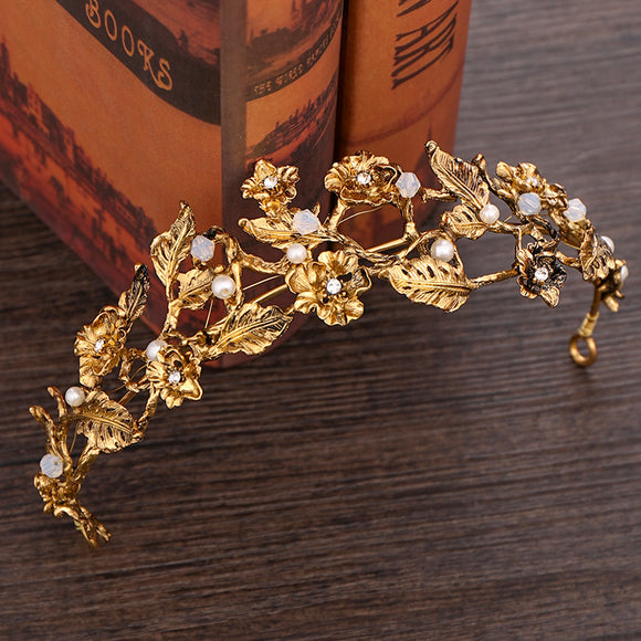 Tiara Corona de Flores de Bronce y Diamantes