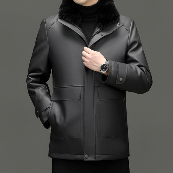 Chaqueta de Cuero para Hombre con Forro de Cashmira y Visón Desmontable