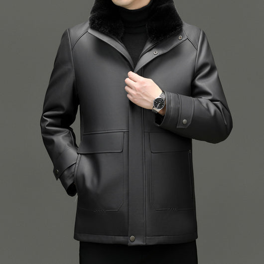 Chaqueta de Cuero para Hombre con Forro de Cashmira y Visón Desmontable - Image 2
